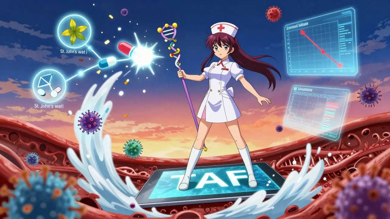 A heroic nurse in medical armor defends the bloodstream from mutating viruses using a DNA staff.