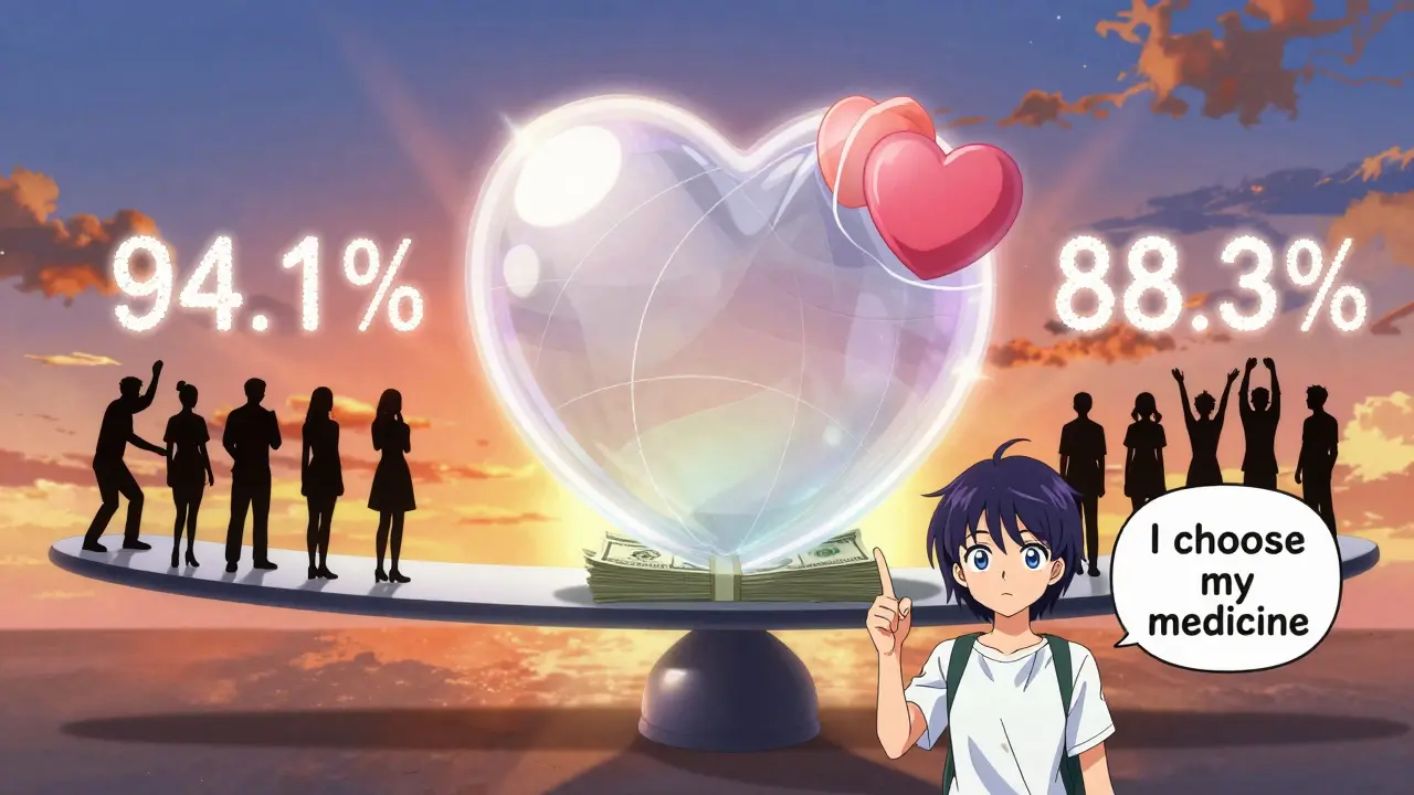 A glowing scale balancing cost savings against patient safety, with state silhouettes as weights.