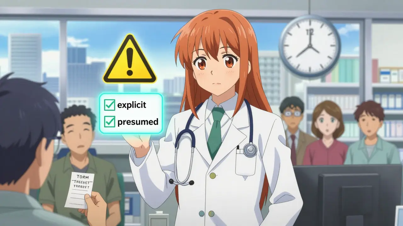 Pharmacist surrounded by icons representing consent types and narrow therapeutic index drug warnings.